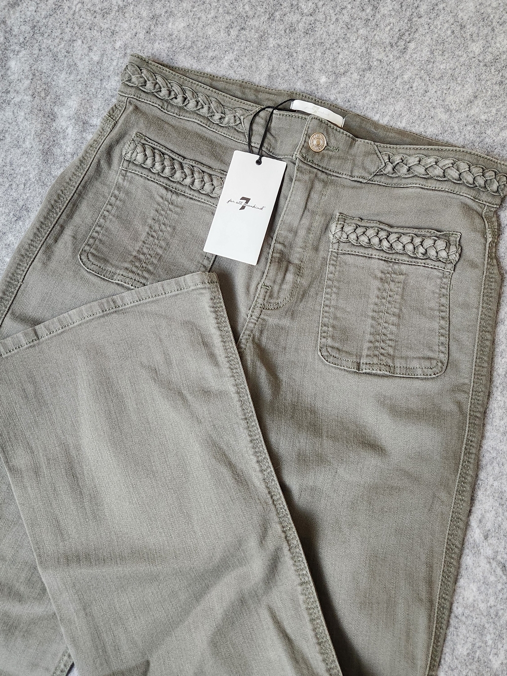 NWT 7 For All Mankind Braided Flare Jeans Women's 30 Green Western Rodeo Fair